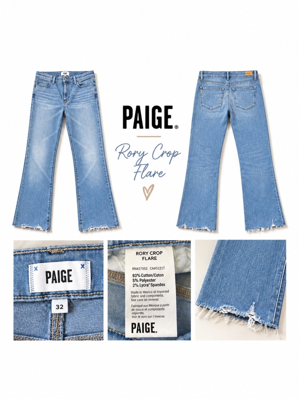 PAIGE Light Blue Rory Crop Flare Jeans